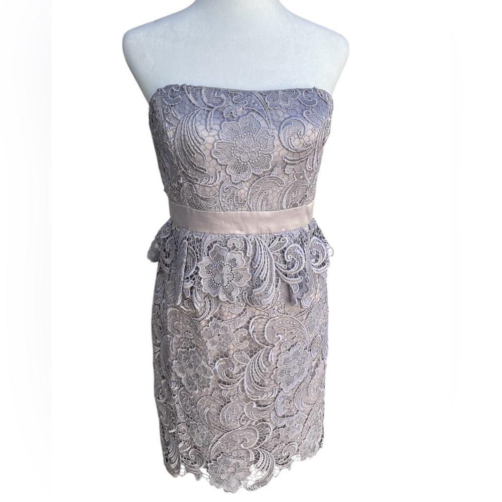 🩶New Adrianna Papell Strapless Lace Dress in Gray. Measurements in pictures. - Picture 3 of 14